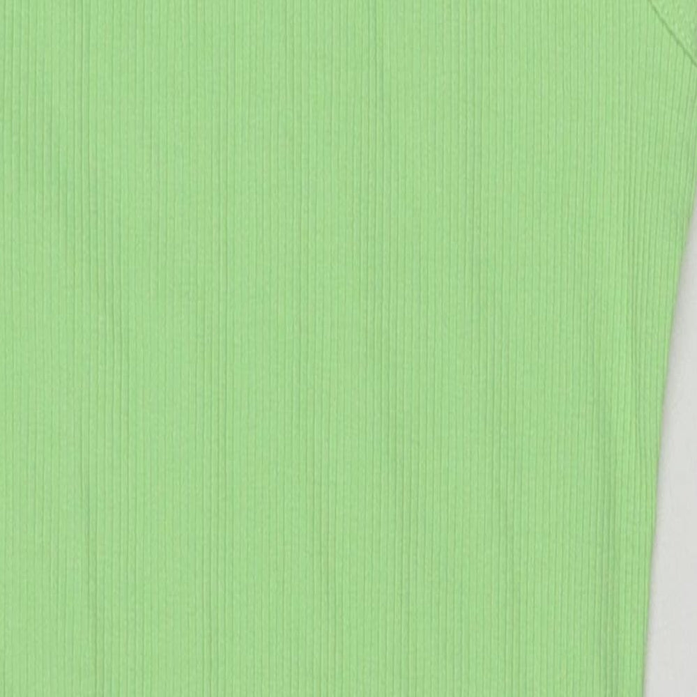 Bershka Womens Green Cotton Tank Dress Size S Round Neck Pullover