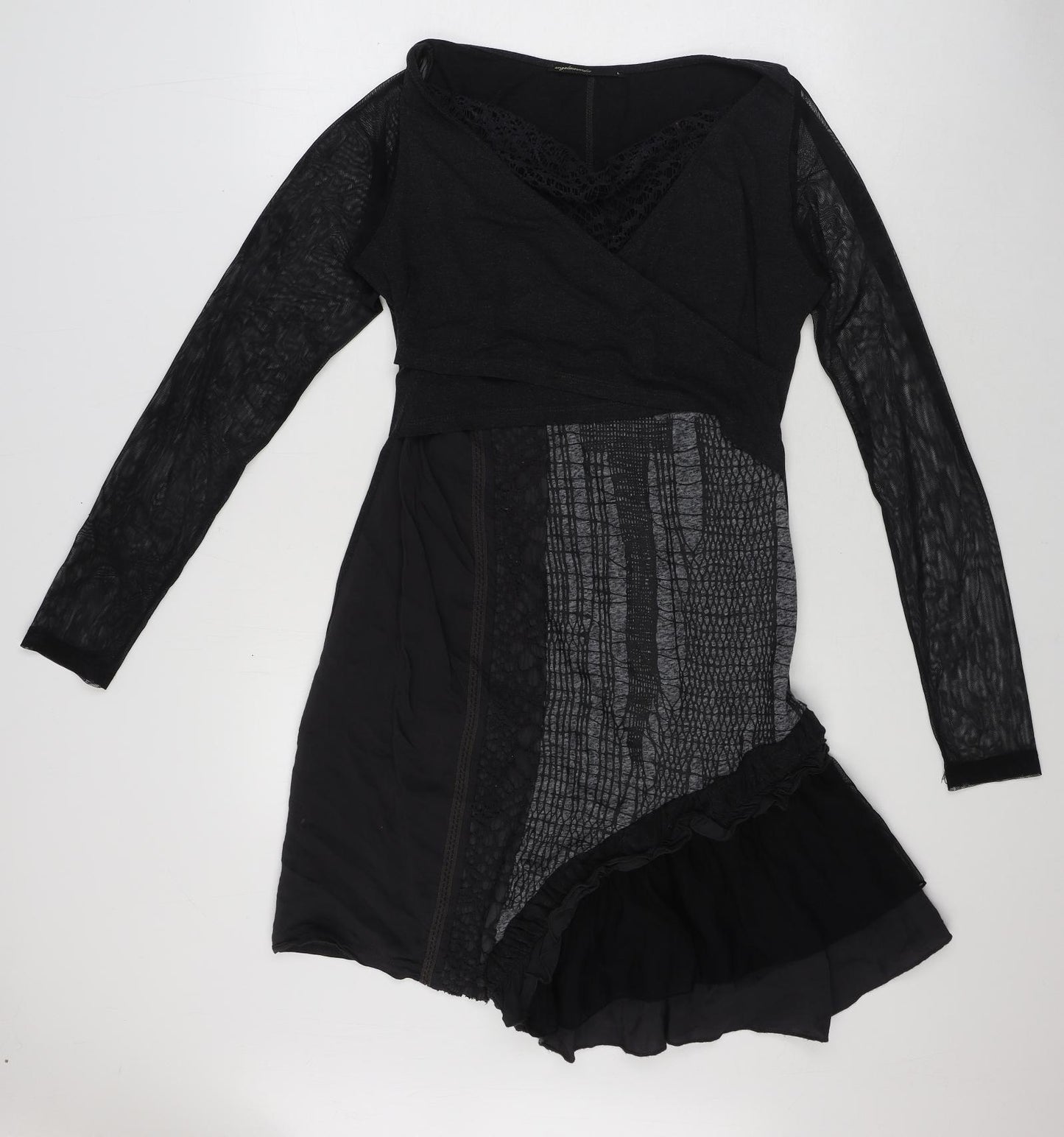 Angels Never Die Womens Grey Geometric Viscose Fit & Flare Size L V-Neck Pullover