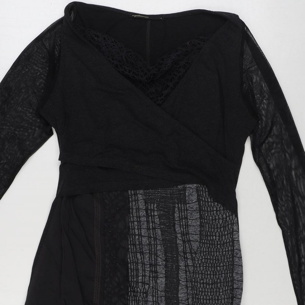 Angels Never Die Womens Grey Geometric Viscose Fit & Flare Size L V-Neck Pullover