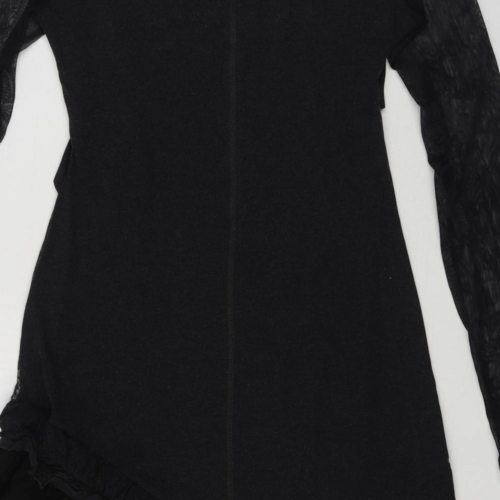 Angels Never Die Womens Grey Geometric Viscose Fit & Flare Size L V-Neck Pullover