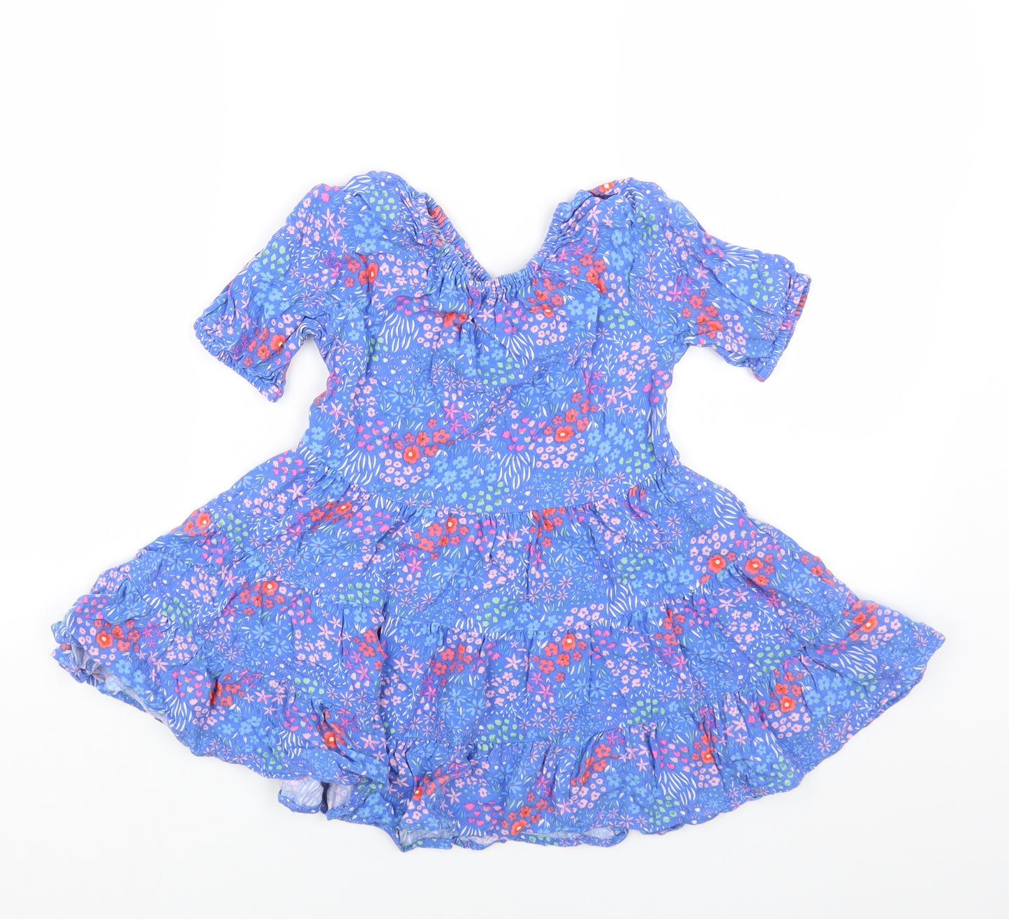 Nutmeg Girls Blue Floral Viscose Fit & Flare Size 4-5 Years Round Neck Pullover