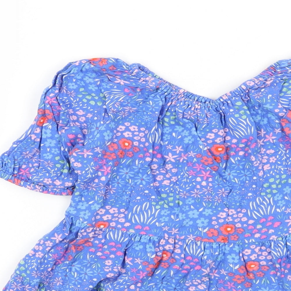 Nutmeg Girls Blue Floral Viscose Fit & Flare Size 4-5 Years Round Neck Pullover