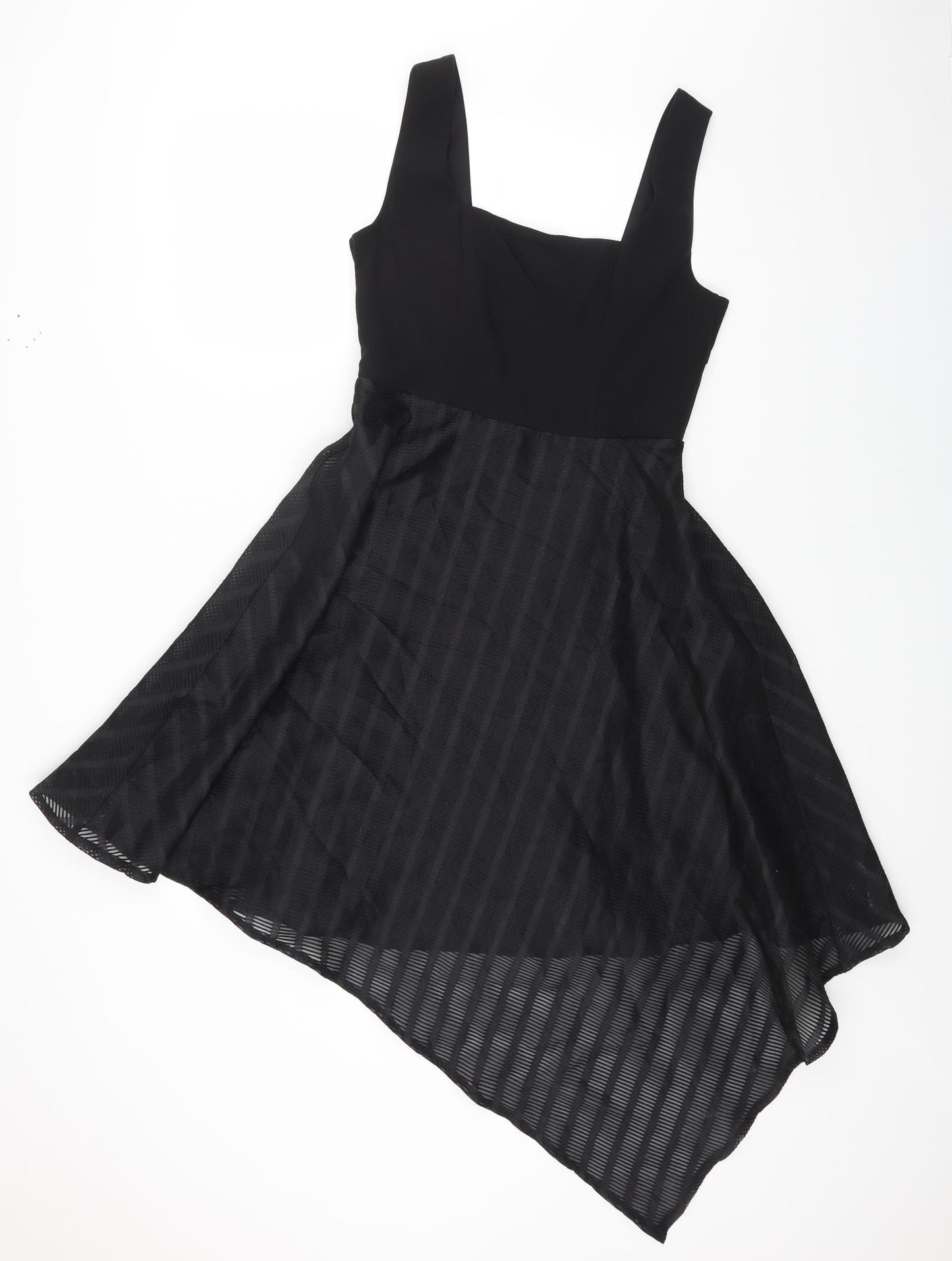 Topshop Womens Black Striped Polyester Fit & Flare Size 10 Square Neck Zip
