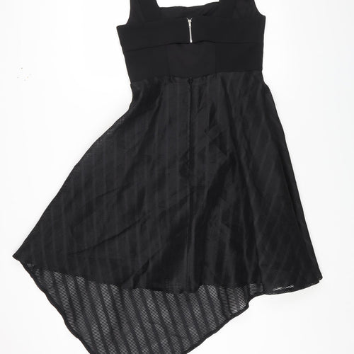 Topshop Womens Black Striped Polyester Fit & Flare Size 10 Square Neck Zip