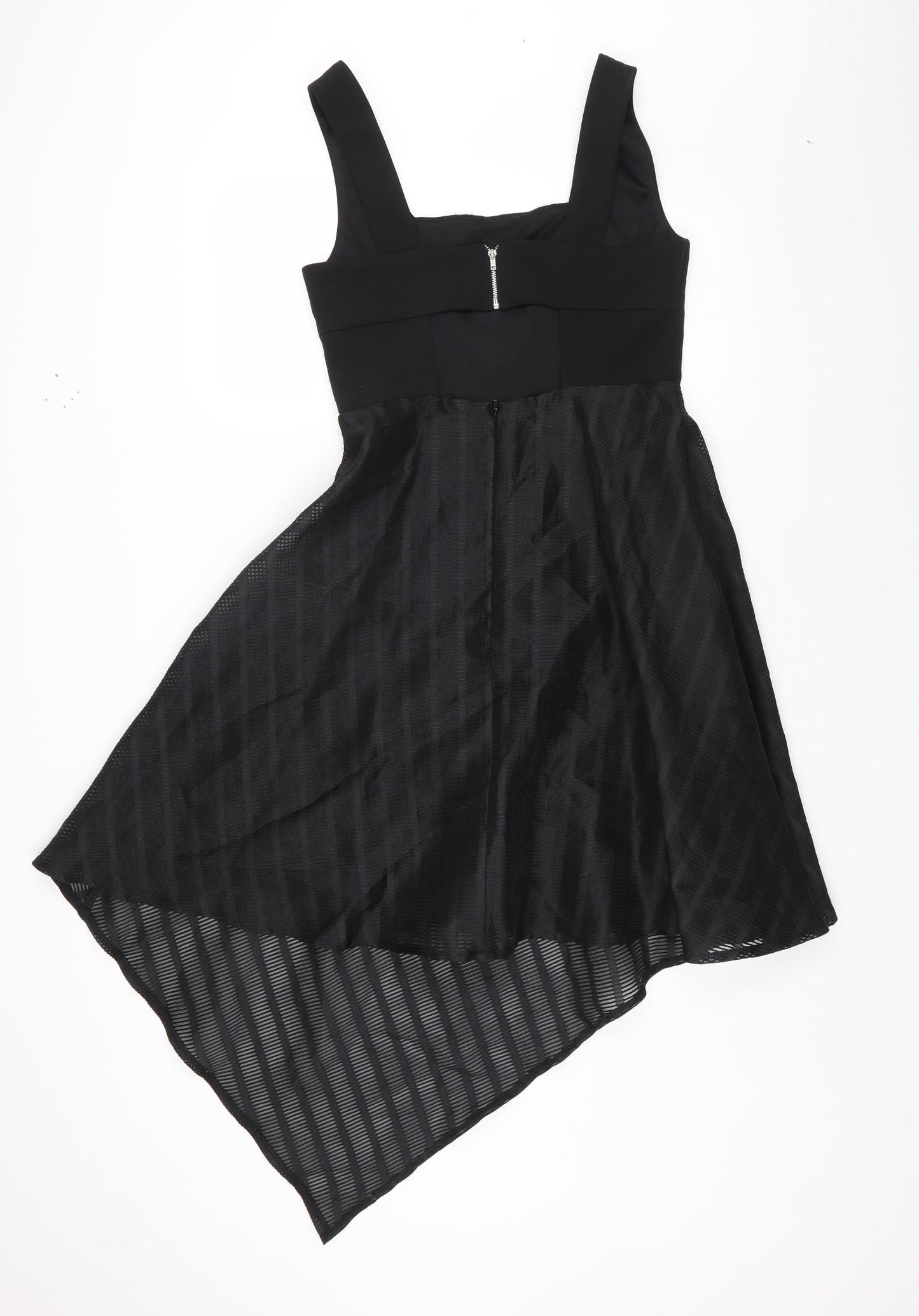 Topshop Womens Black Striped Polyester Fit & Flare Size 10 Square Neck Zip