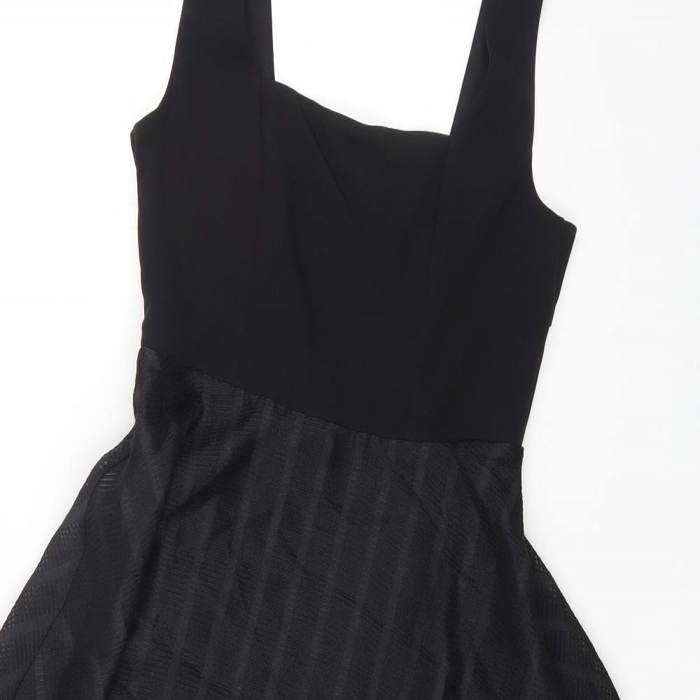 Topshop Womens Black Striped Polyester Fit & Flare Size 10 Square Neck Zip