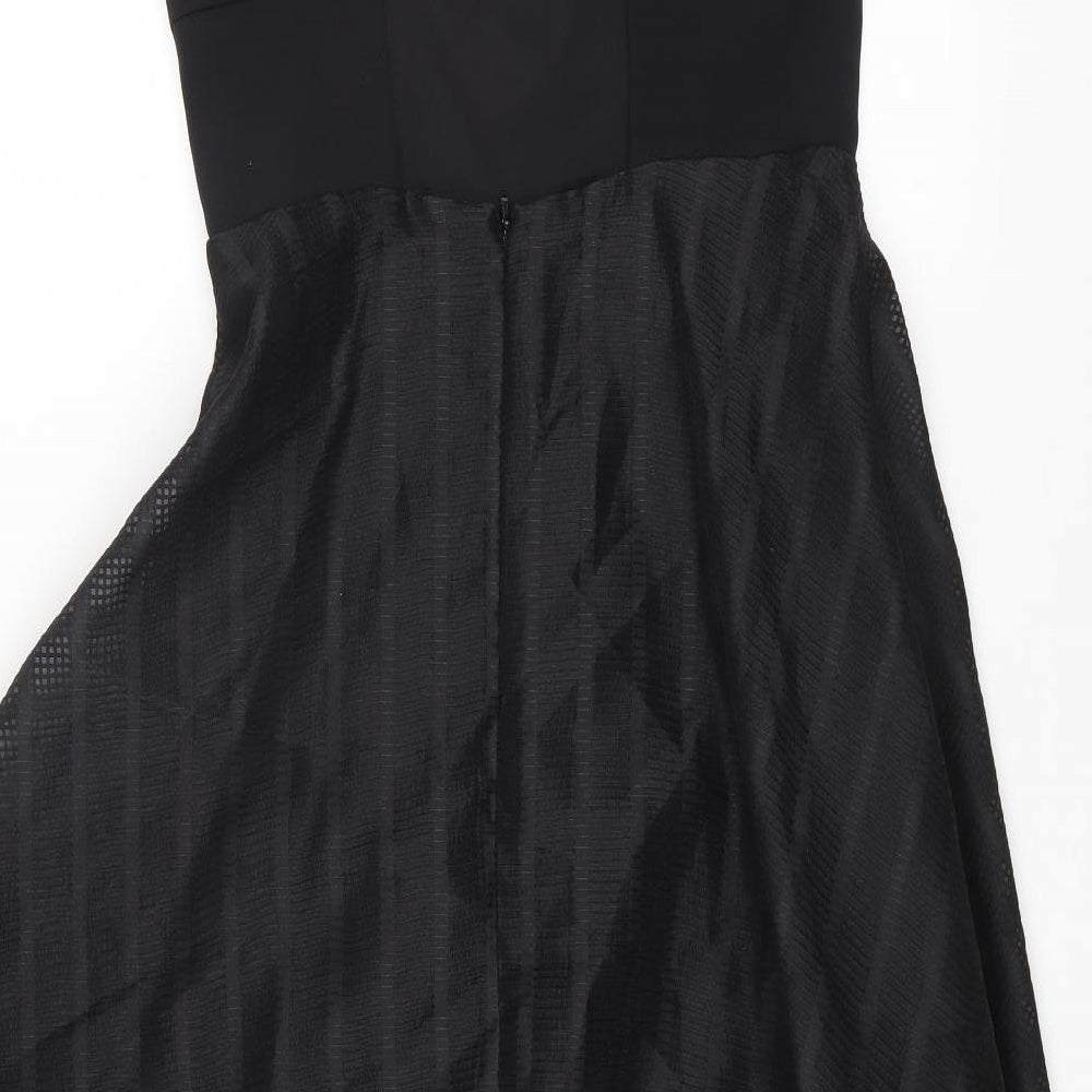Topshop Womens Black Striped Polyester Fit & Flare Size 10 Square Neck Zip