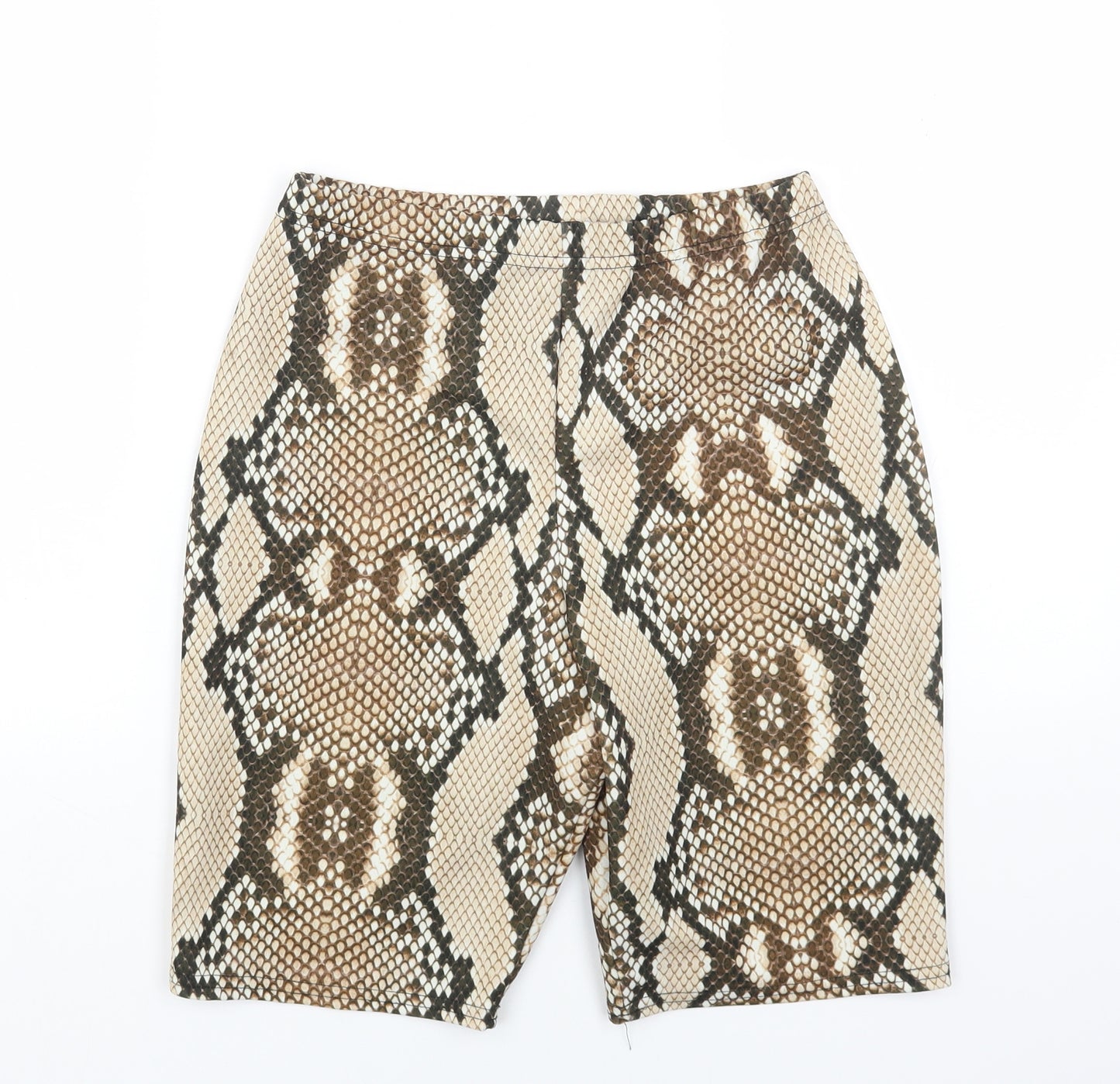 Preworn Womens Brown Animal Print Polyester Compression Shorts Size 10 Regular Pull On - Snakeskin Pattern