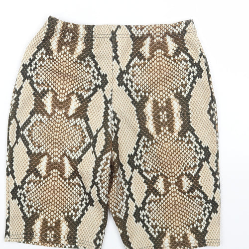 Preworn Womens Brown Animal Print Polyester Compression Shorts Size 10 Regular Pull On - Snakeskin Pattern