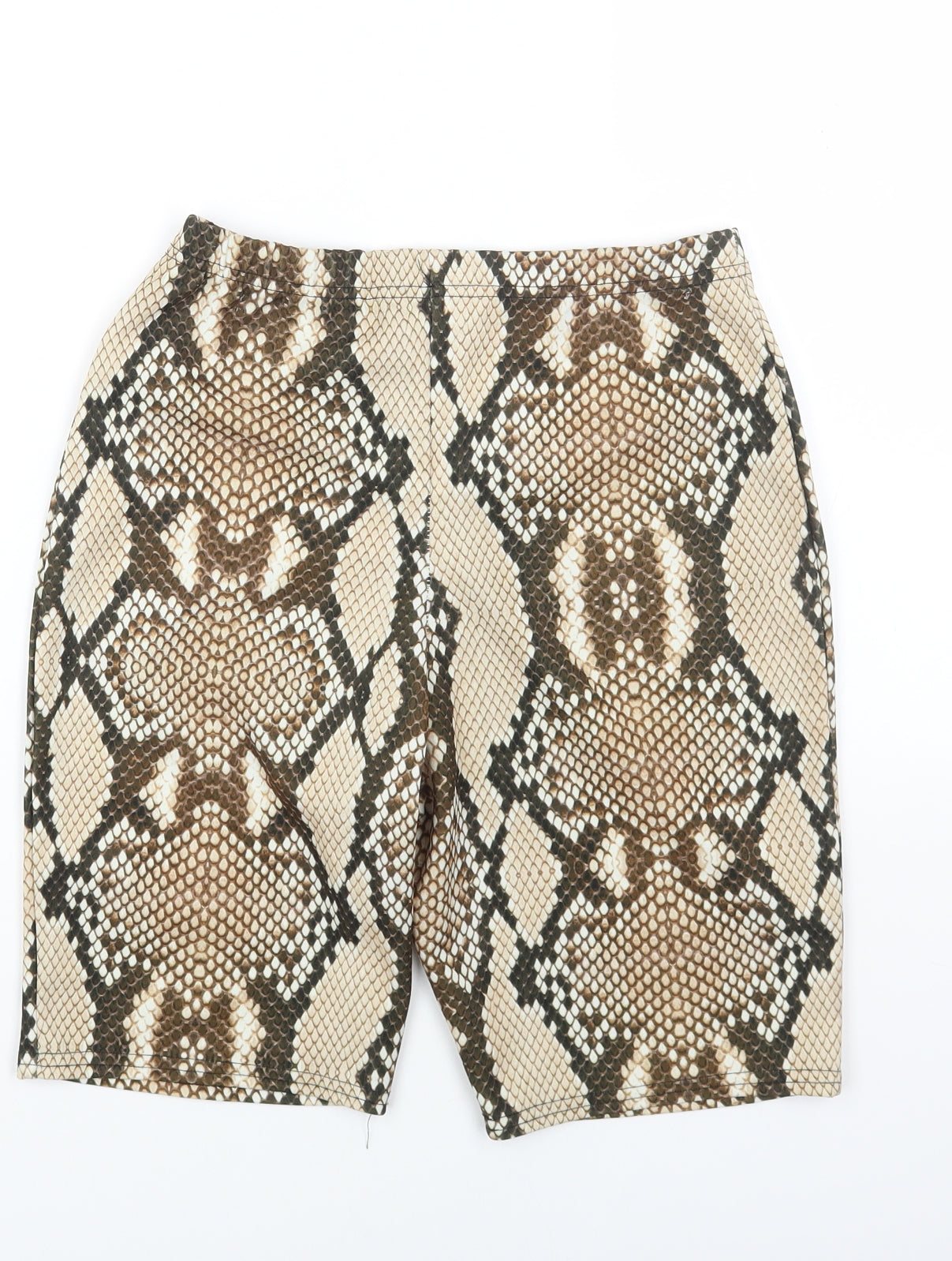 Preworn Womens Brown Animal Print Polyester Compression Shorts Size 10 Regular Pull On - Snakeskin Pattern