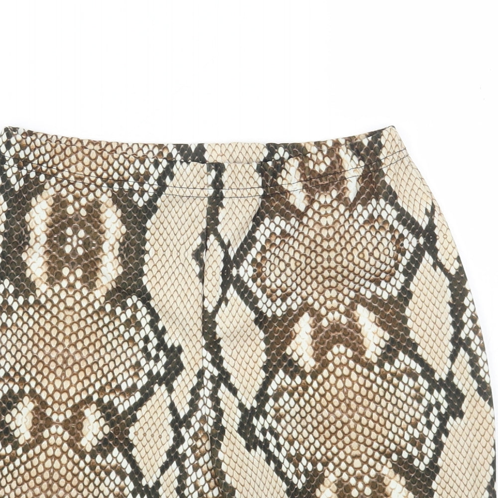 Preworn Womens Brown Animal Print Polyester Compression Shorts Size 10 Regular Pull On - Snakeskin Pattern