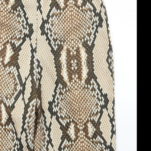 Preworn Womens Brown Animal Print Polyester Compression Shorts Size 10 Regular Pull On - Snakeskin Pattern