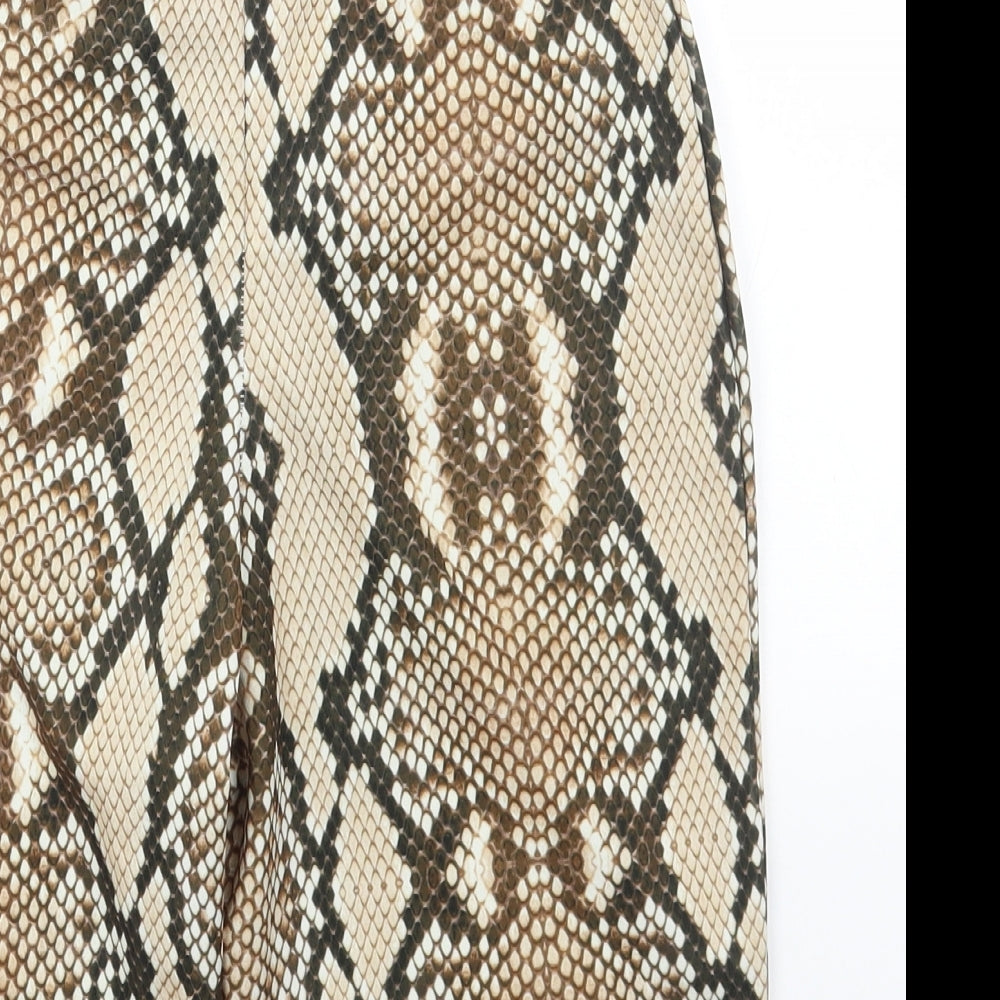 Preworn Womens Brown Animal Print Polyester Compression Shorts Size 10 Regular Pull On - Snakeskin Pattern