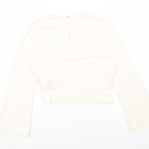 Zara Womens White Polyester Cropped Blouse Size M Round Neck