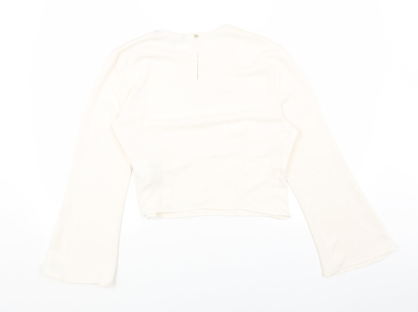 Zara Womens White Polyester Cropped Blouse Size M Round Neck