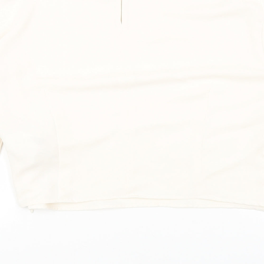 Zara Womens White Polyester Cropped Blouse Size M Round Neck