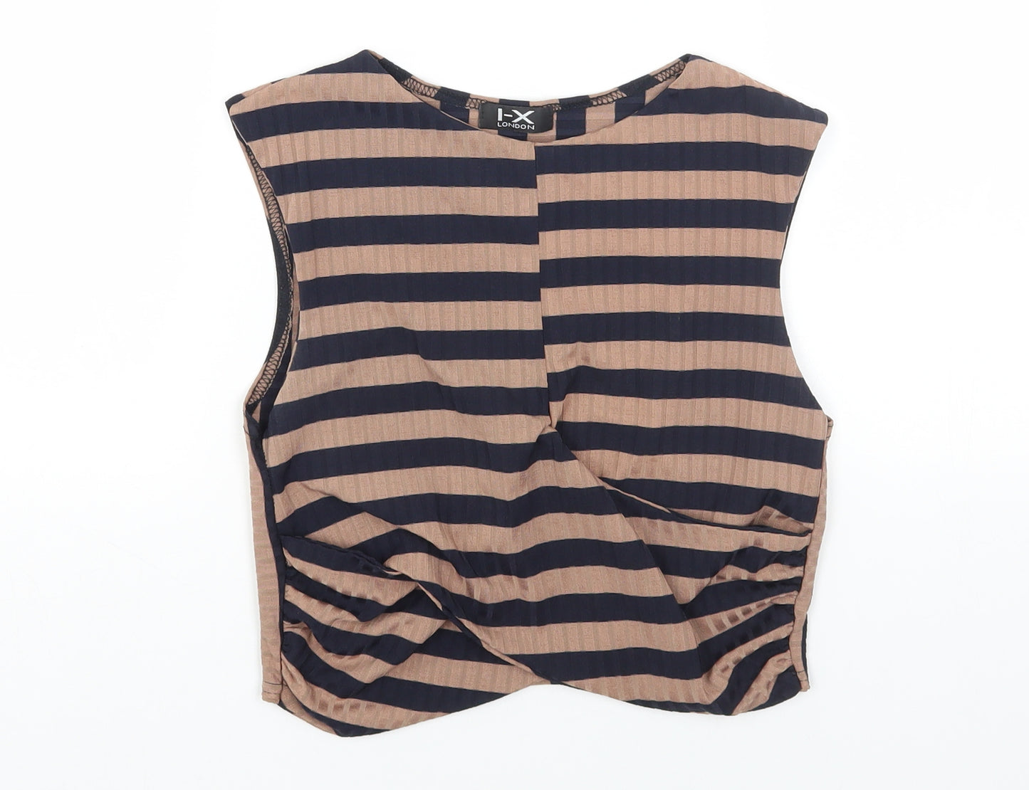 IX LONDON Womens Multicoloured Striped Polyester Basic Tank Size S Round Neck