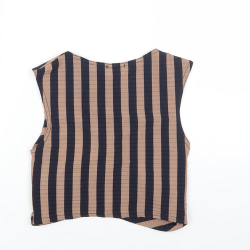 IX LONDON Womens Multicoloured Striped Polyester Basic Tank Size S Round Neck