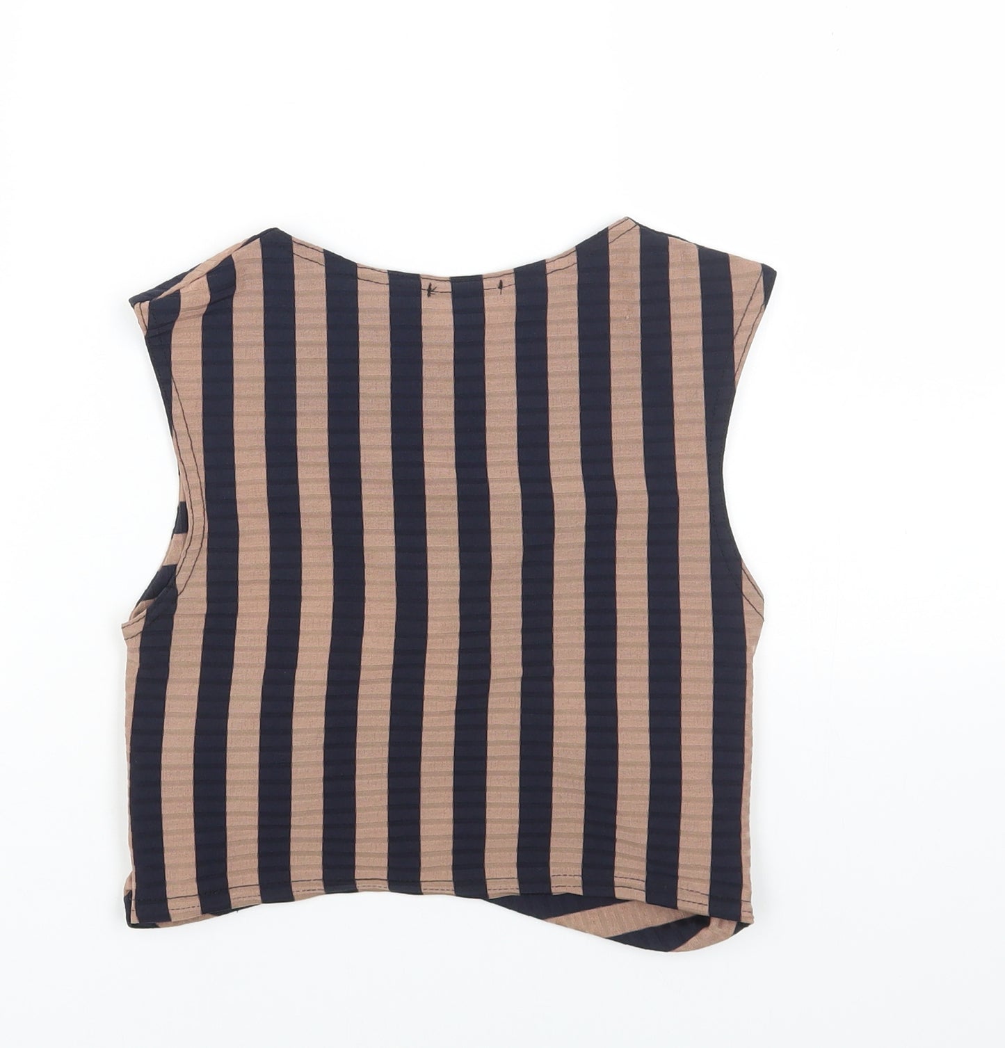 IX LONDON Womens Multicoloured Striped Polyester Basic Tank Size S Round Neck
