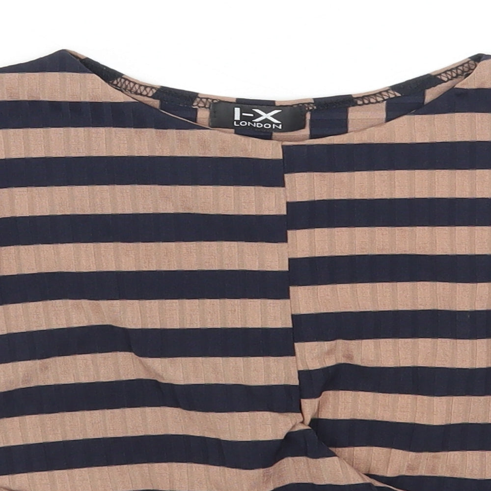 IX LONDON Womens Multicoloured Striped Polyester Basic Tank Size S Round Neck