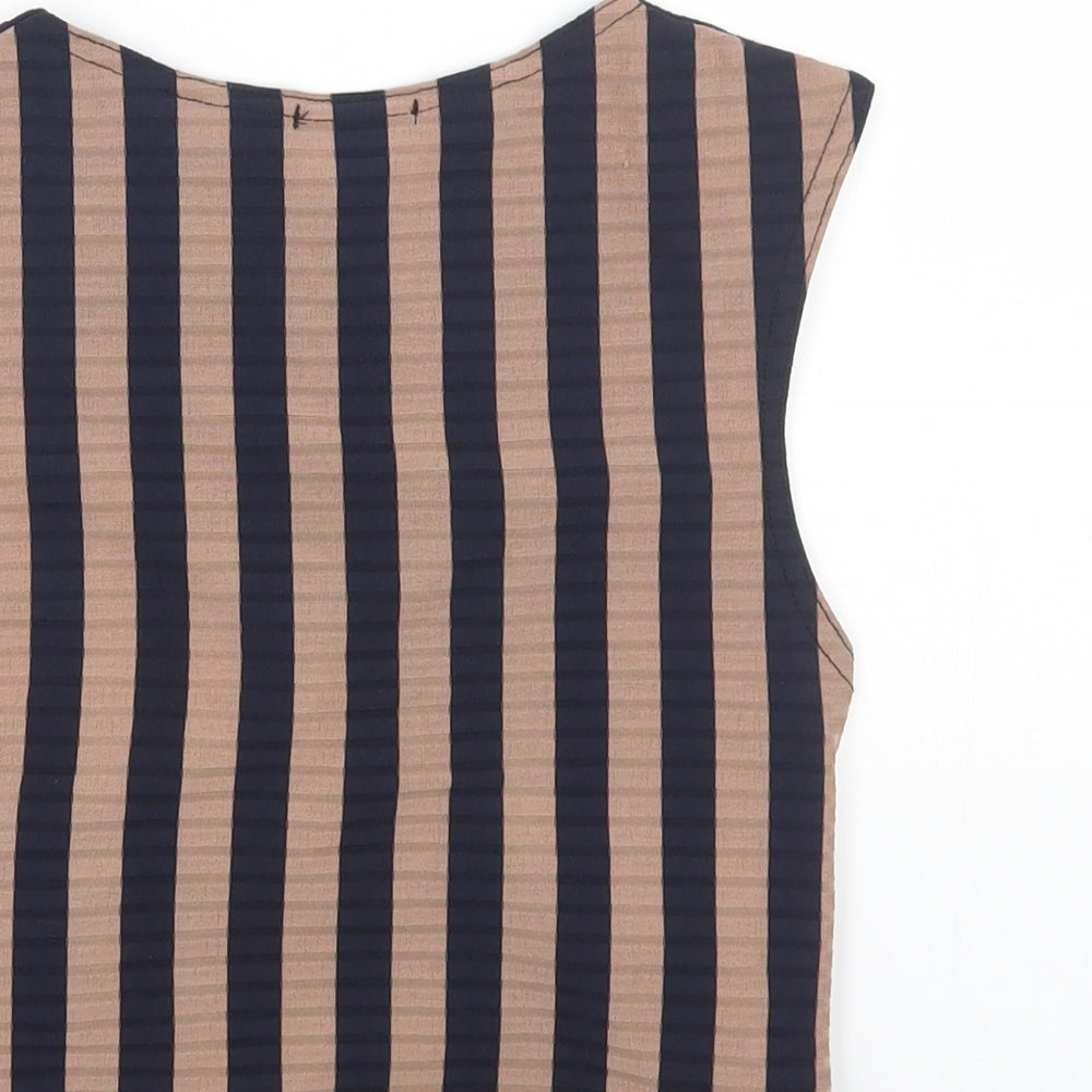 IX LONDON Womens Multicoloured Striped Polyester Basic Tank Size S Round Neck