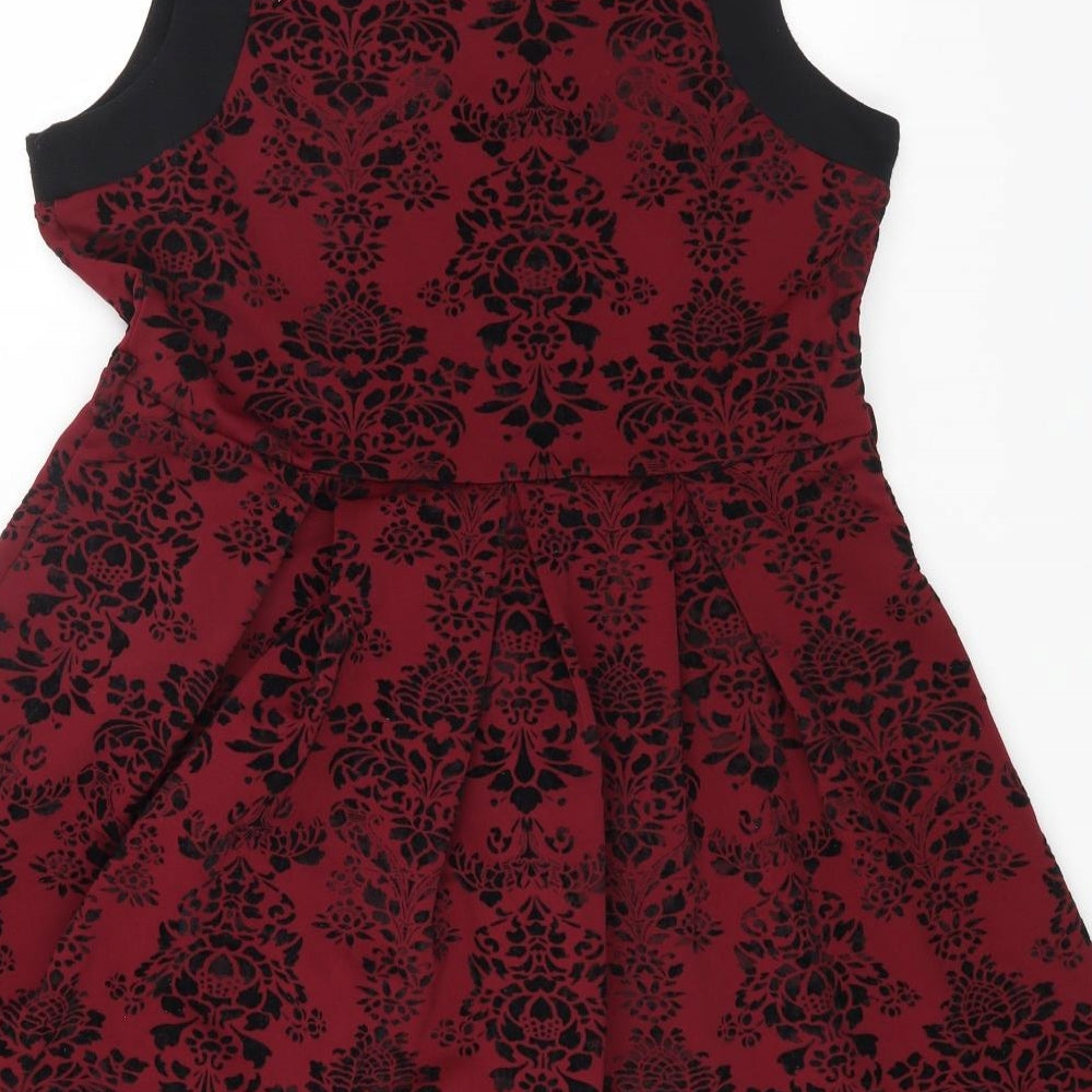 PIPPA DEE Womens Red Geometric Polyester Fit & Flare Size 18 Round Neck Pullover