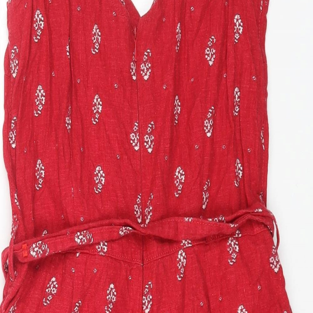 NEXT Womens Red Floral Linen Playsuit One-Piece Size 10 Zip