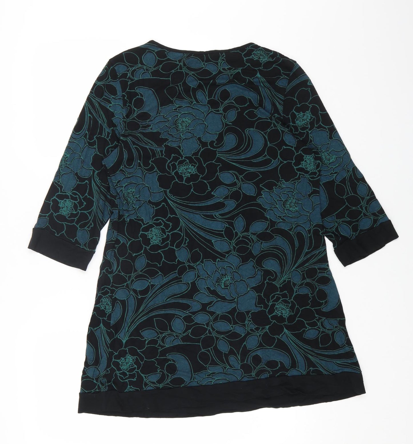 Marks and Spencer Womens Black Floral Viscose Shift Size 14 V-Neck Pullover