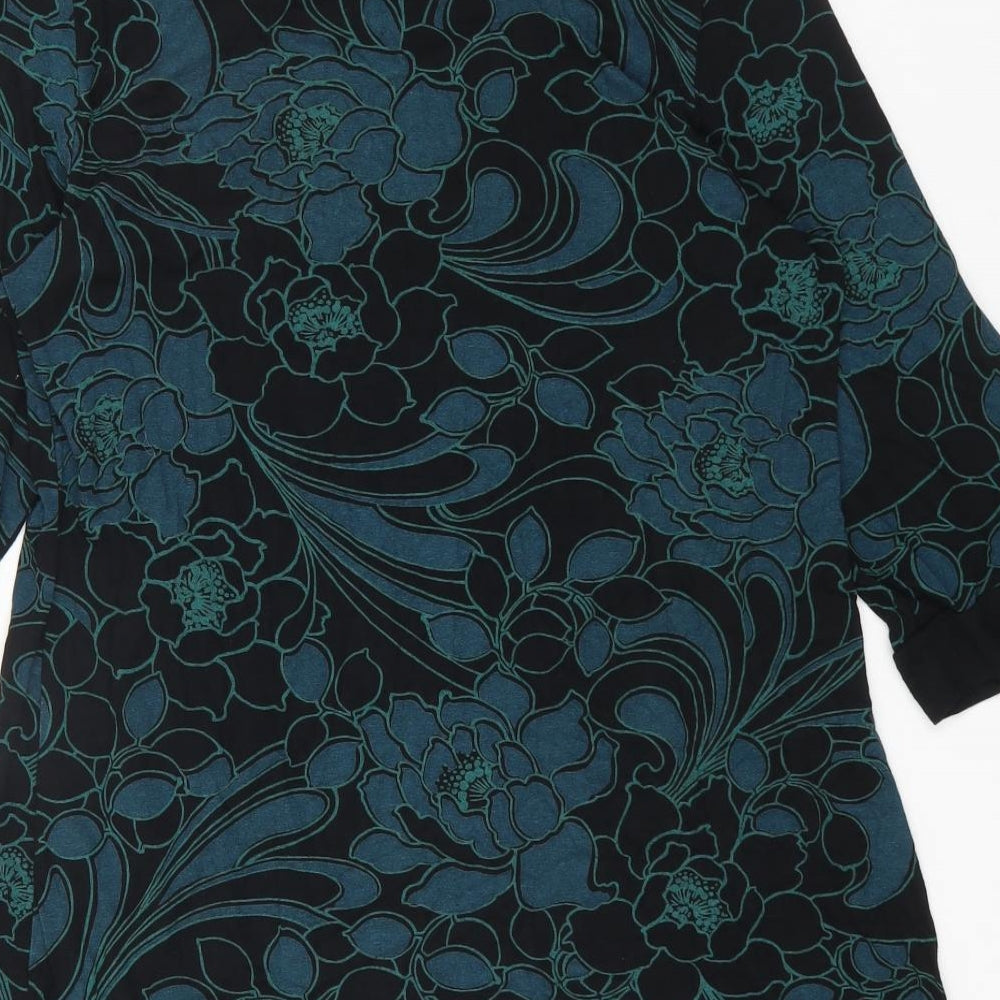 Marks and Spencer Womens Black Floral Viscose Shift Size 14 V-Neck Pullover