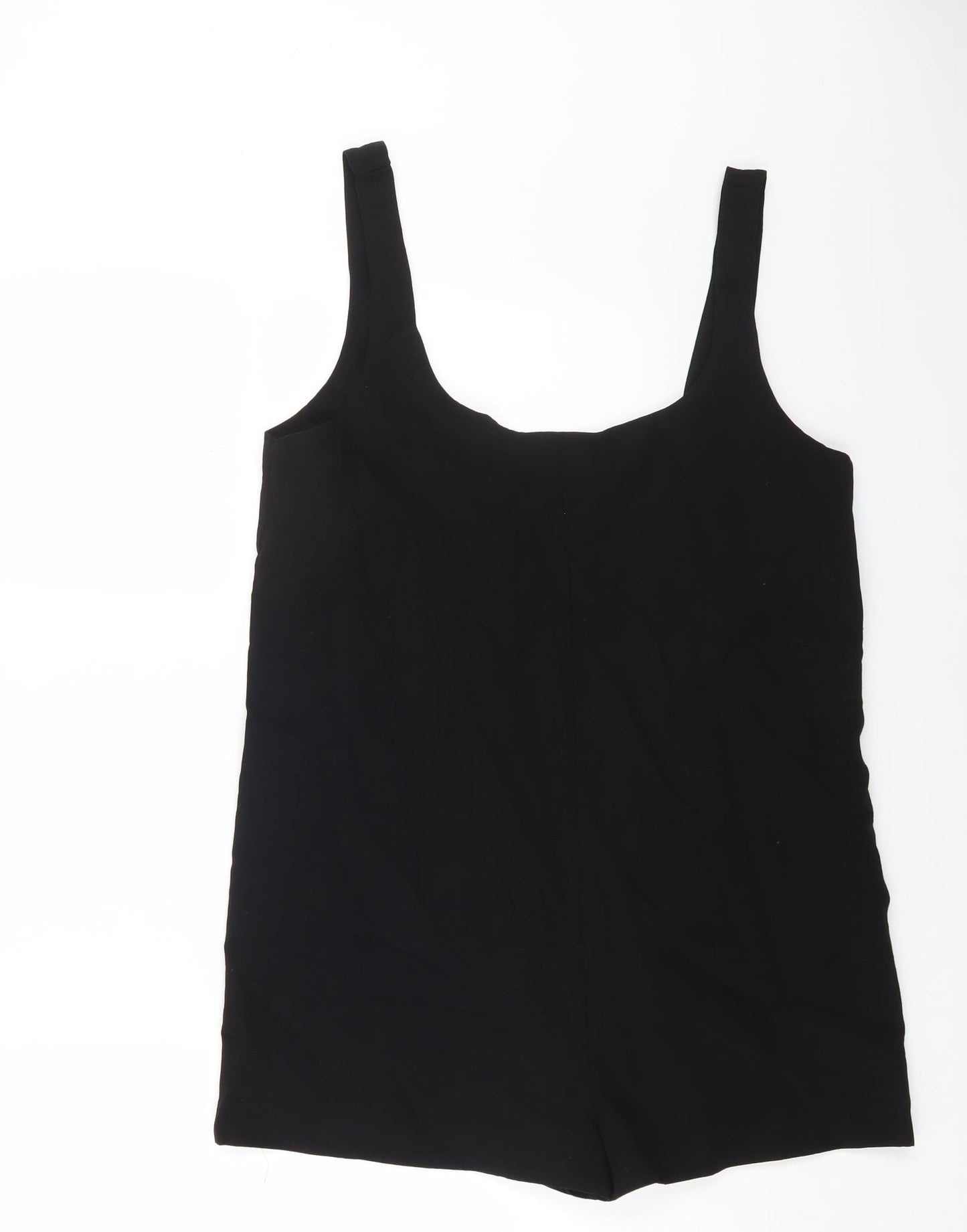 Zara Womens Black Viscose Playsuit One-Piece Size L Zip