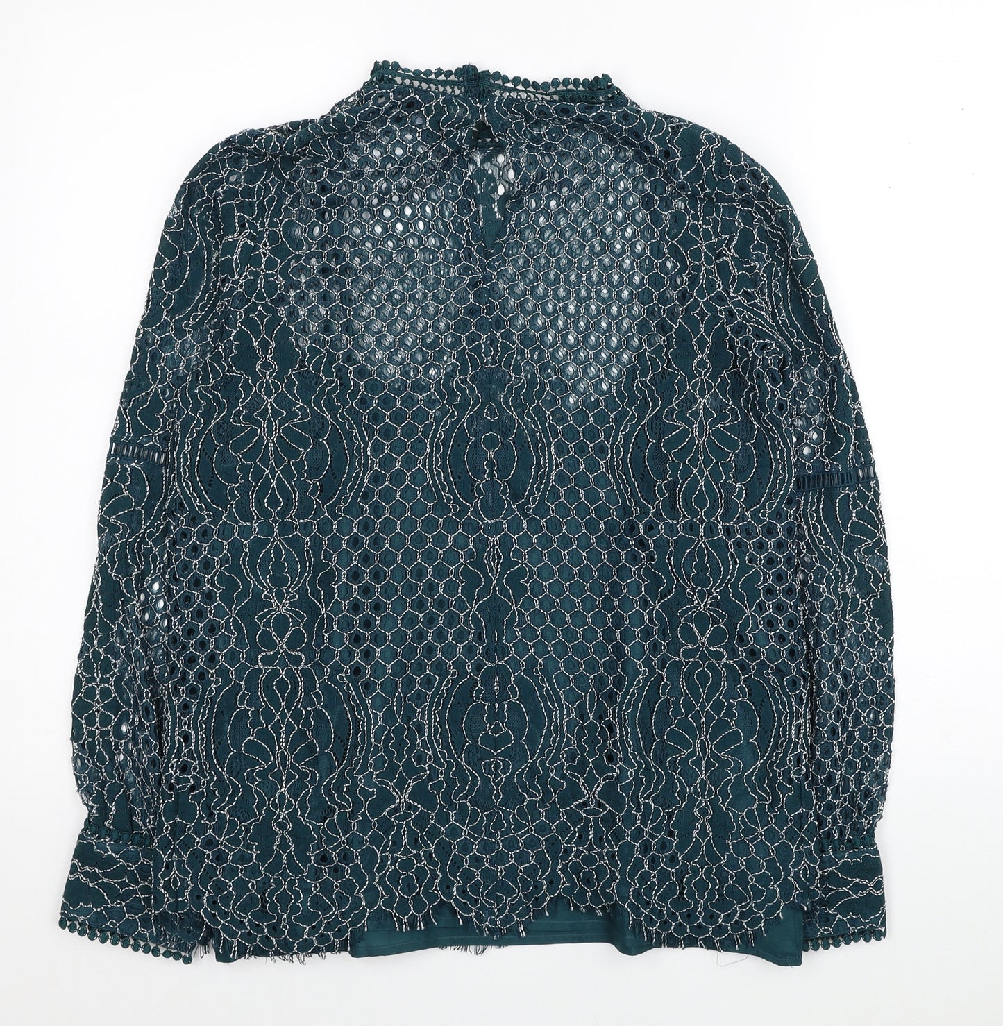 River Island Womens Blue Geometric Nylon Basic Blouse Size 10 Mock Neck