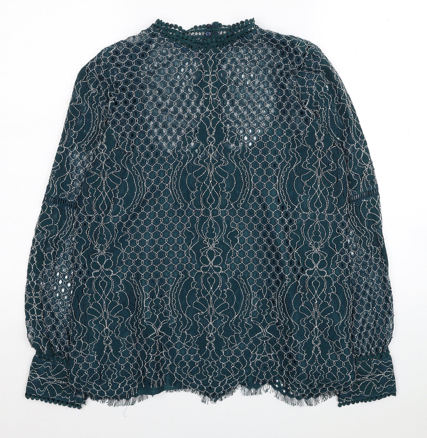 River Island Womens Blue Geometric Nylon Basic Blouse Size 10 Mock Neck