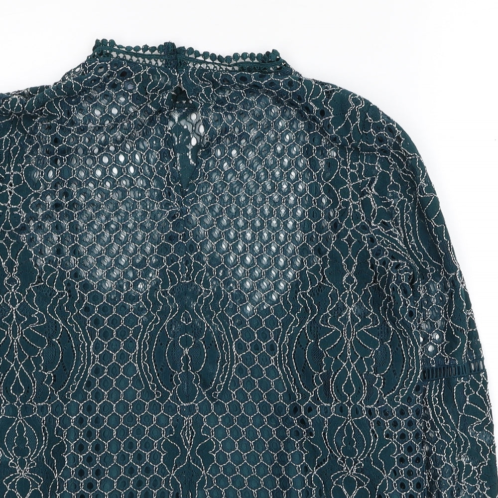 River Island Womens Blue Geometric Nylon Basic Blouse Size 10 Mock Neck