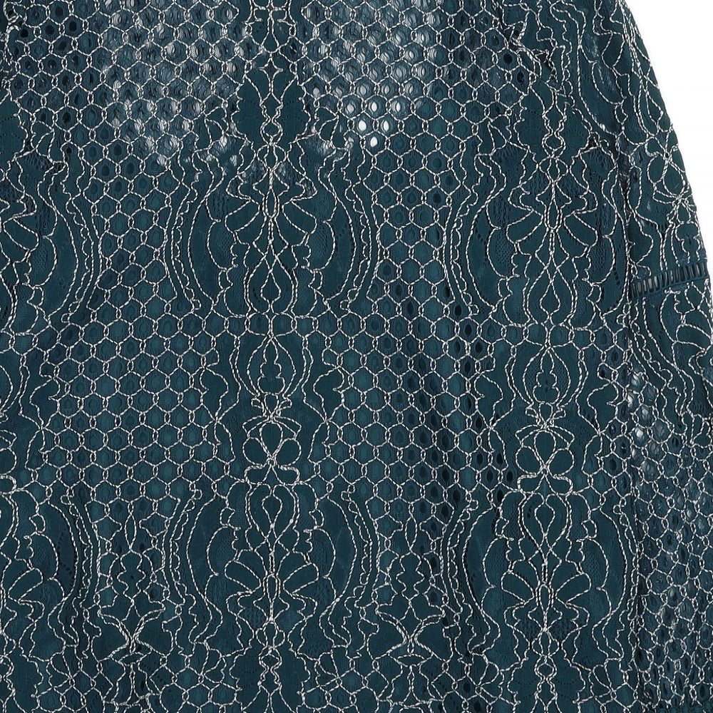 River Island Womens Blue Geometric Nylon Basic Blouse Size 10 Mock Neck
