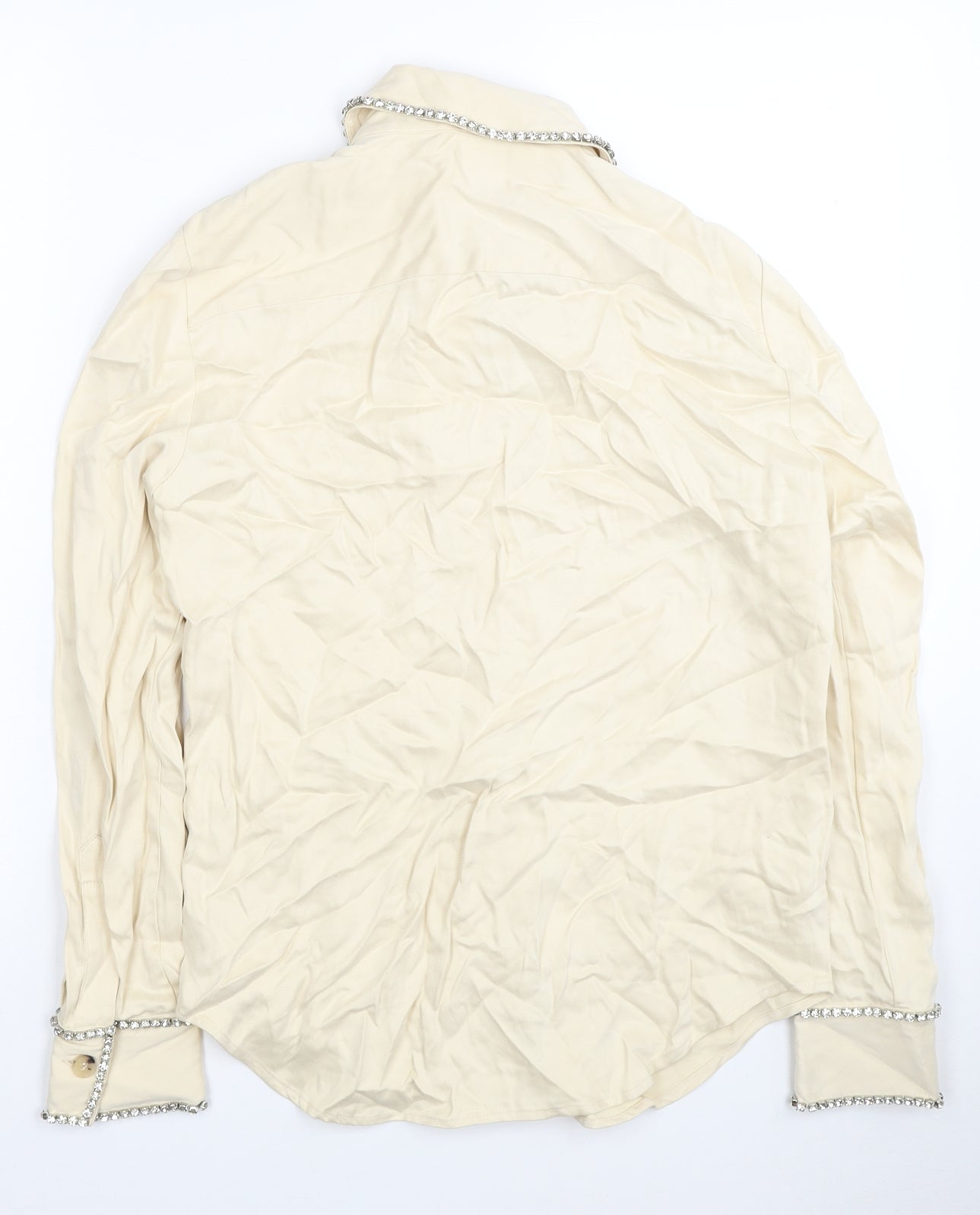 Zara Womens Ivory Lyocell Basic Button-Up Size XS Collared