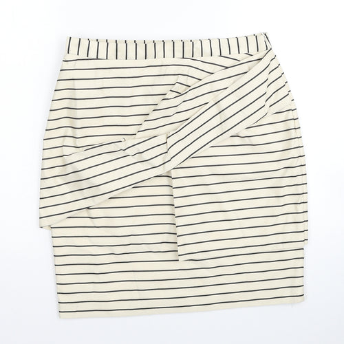 Reiss Womens Ivory Striped Polyester Mini Skirt Size 8 Zip