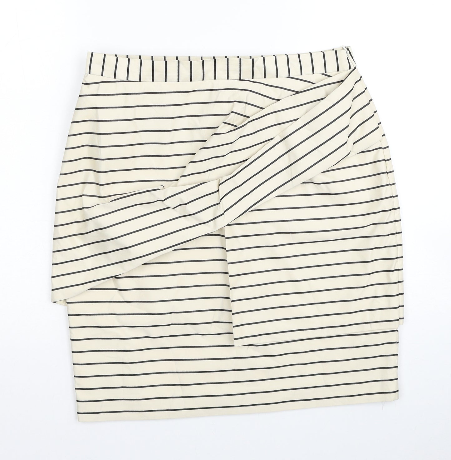 Reiss Womens Ivory Striped Polyester Mini Skirt Size 8 Zip