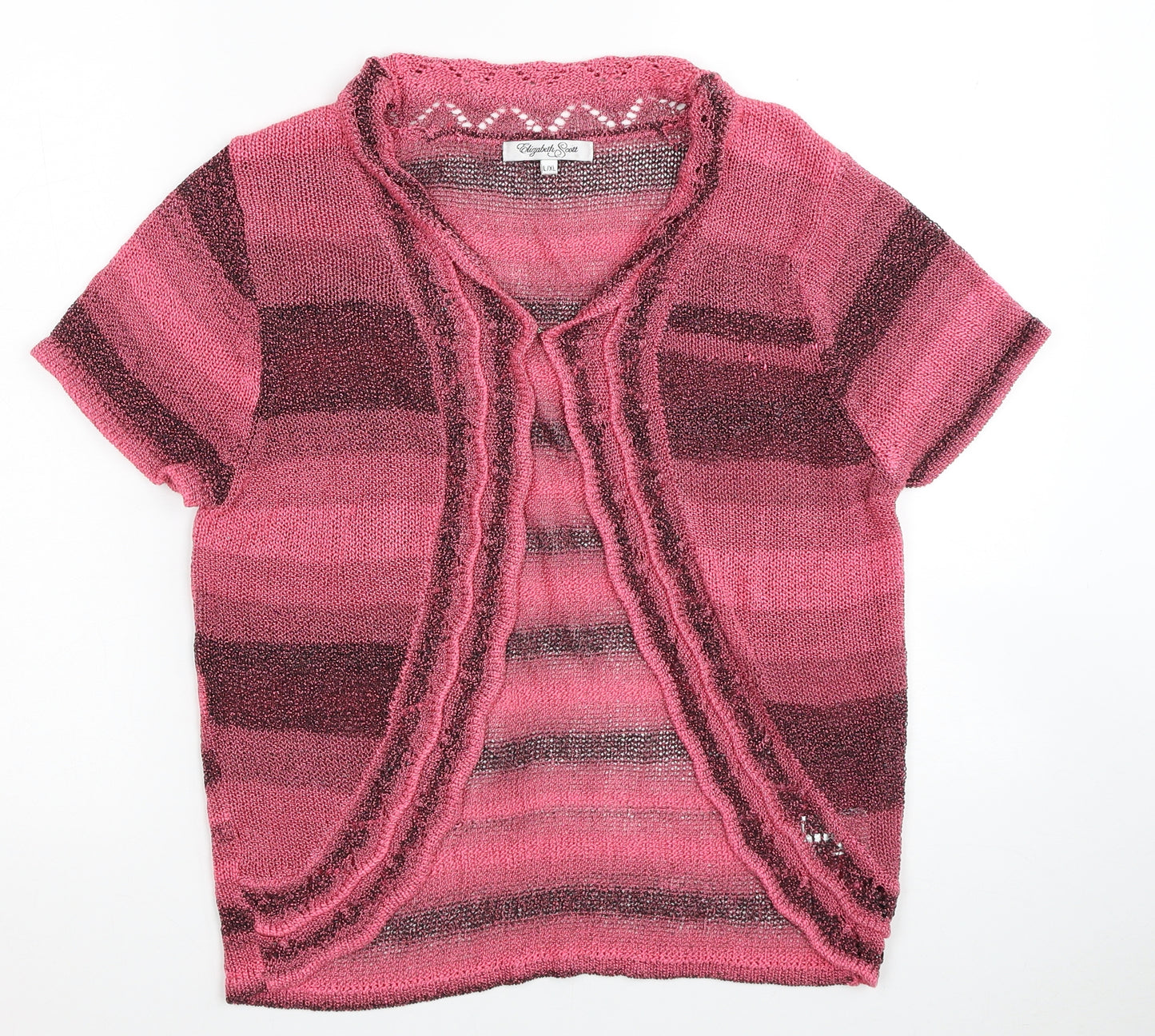 Elizabeth Scott Womens Pink V-Neck Striped Acrylic Cardigan Jumper Size L