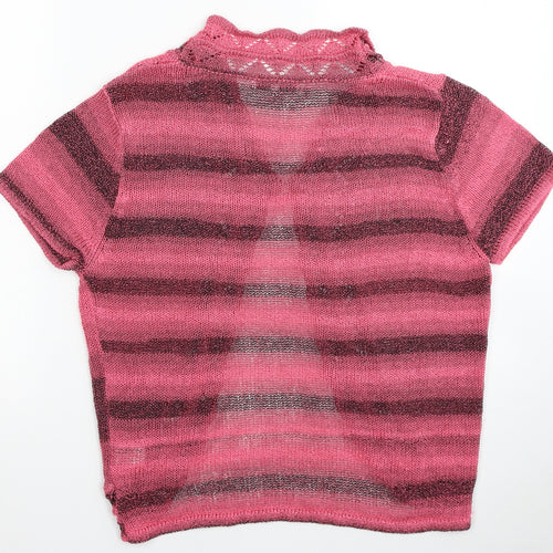 Elizabeth Scott Womens Pink V-Neck Striped Acrylic Cardigan Jumper Size L