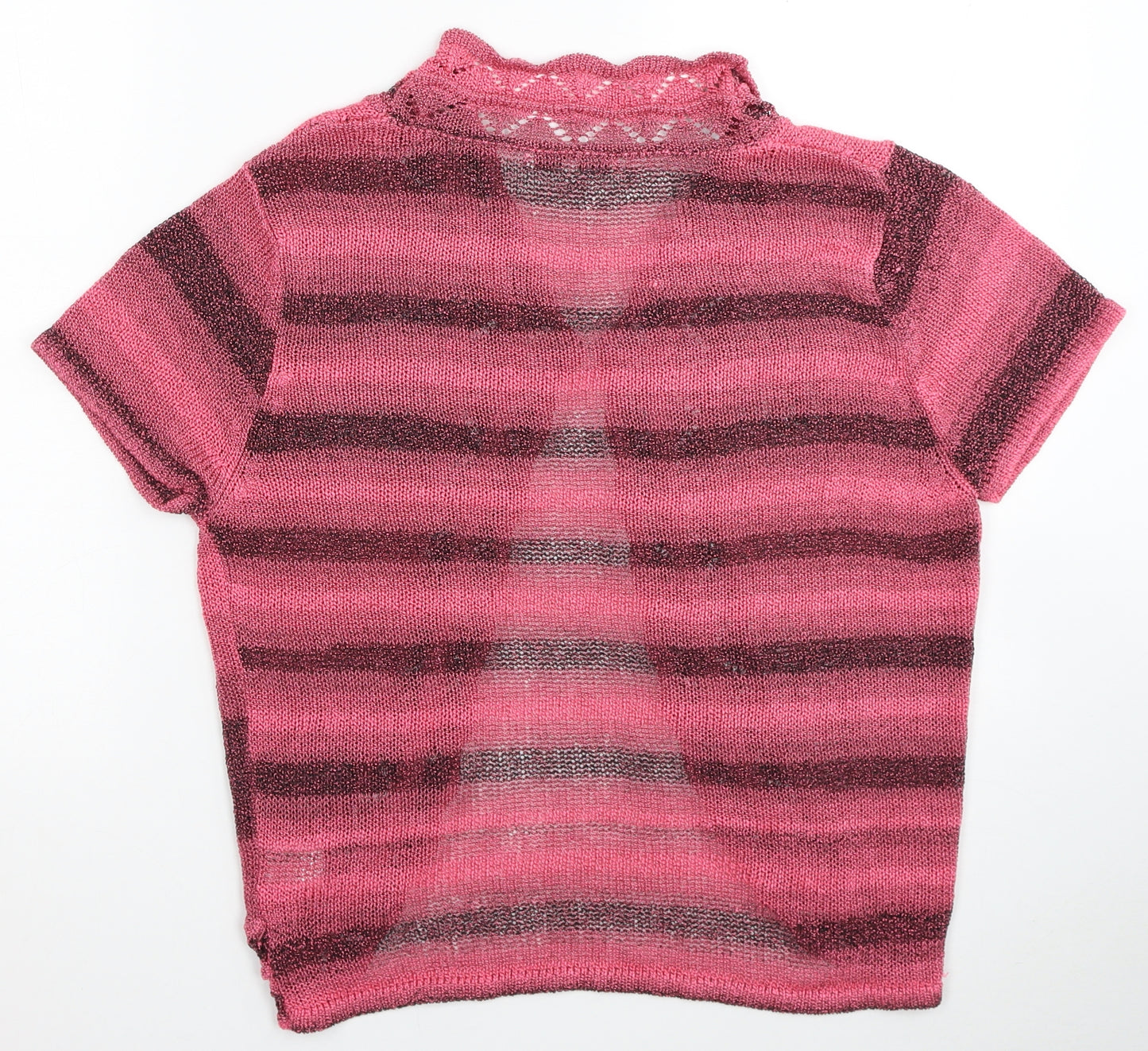 Elizabeth Scott Womens Pink V-Neck Striped Acrylic Cardigan Jumper Size L