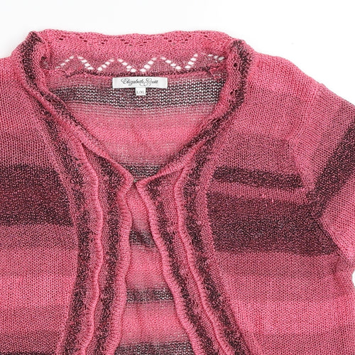 Elizabeth Scott Womens Pink V-Neck Striped Acrylic Cardigan Jumper Size L