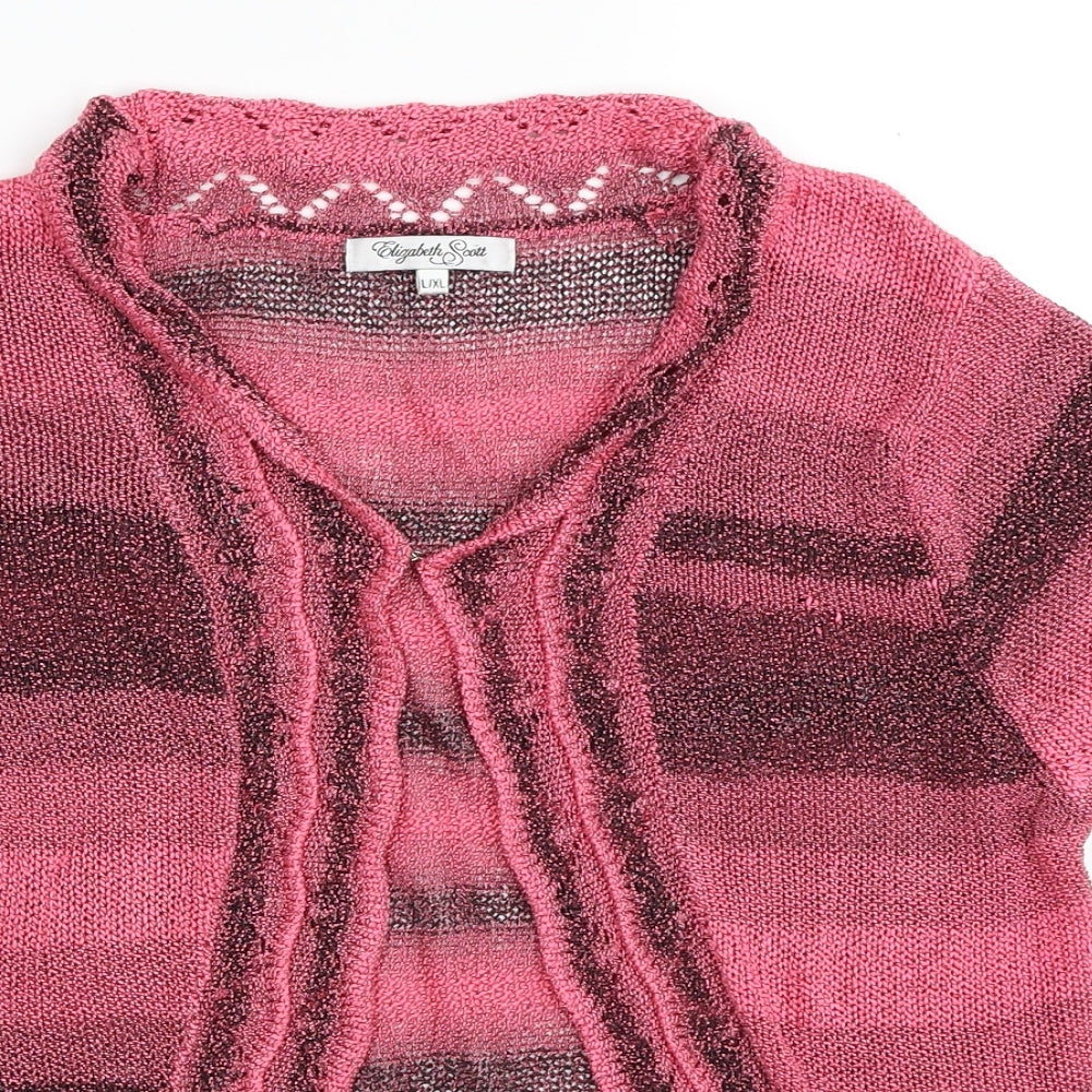 Elizabeth Scott Womens Pink V-Neck Striped Acrylic Cardigan Jumper Size L