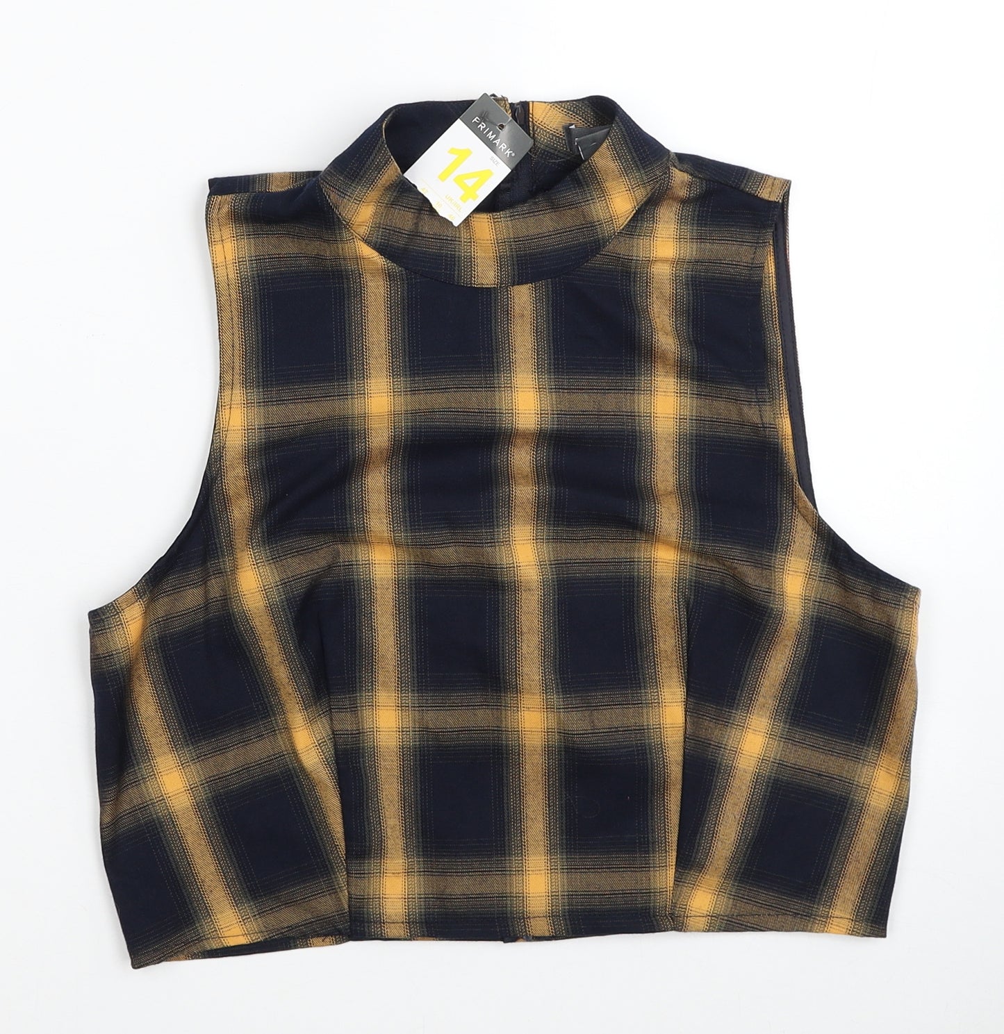 Primark Womens Multicoloured Check Polyester Basic Tank Size 14 Mock Neck