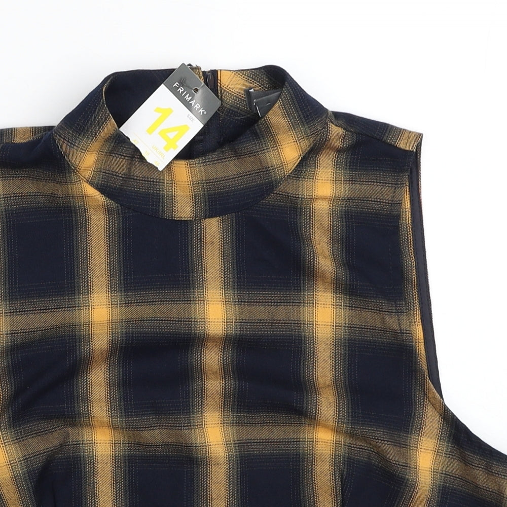 Primark Womens Multicoloured Check Polyester Basic Tank Size 14 Mock Neck