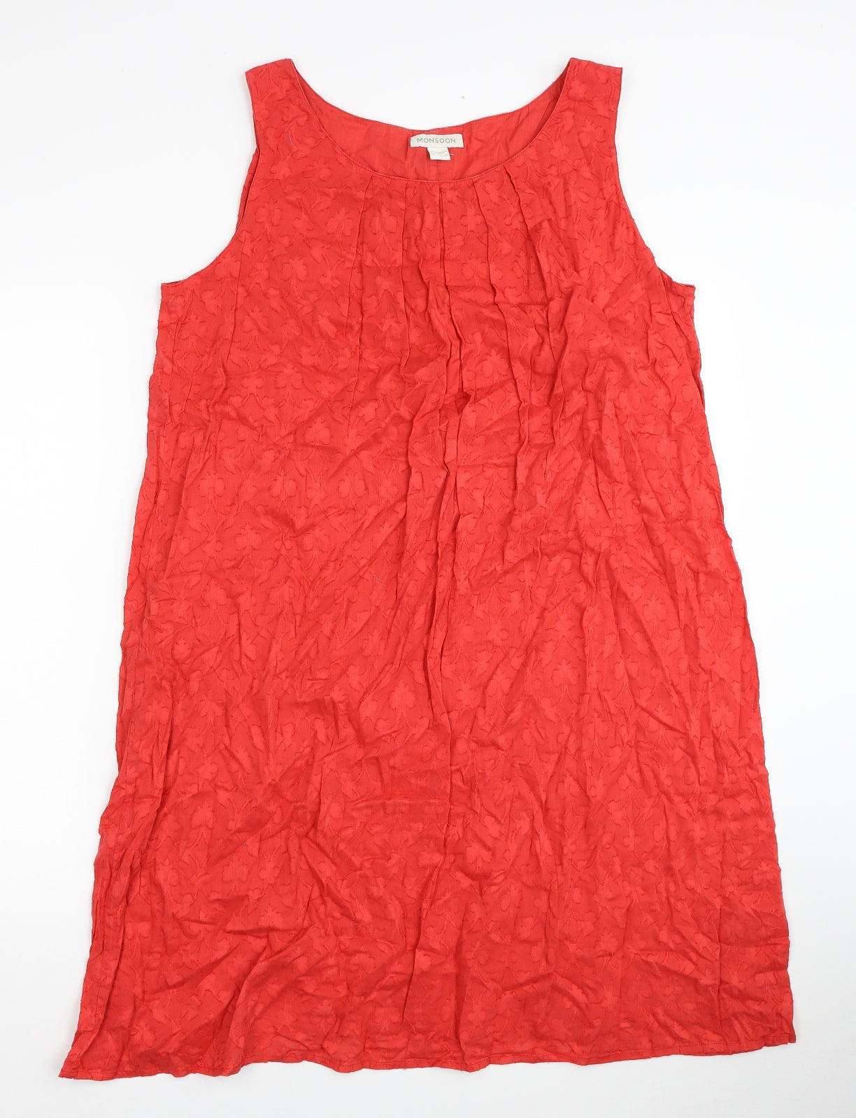 Monsoon Womens Red Geometric Cotton Shift Size 16 Round Neck Pullover