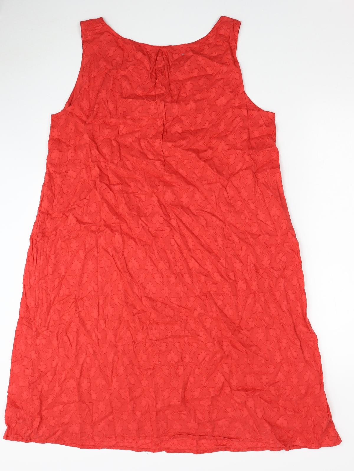 Monsoon Womens Red Geometric Cotton Shift Size 16 Round Neck Pullover