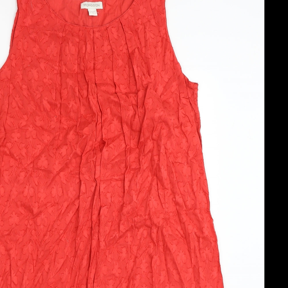 Monsoon Womens Red Geometric Cotton Shift Size 16 Round Neck Pullover