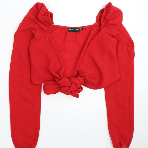 Primark Womens Red Polyester Cropped Blouse Size 4 V-Neck