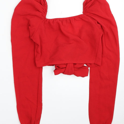 Primark Womens Red Polyester Cropped Blouse Size 4 V-Neck
