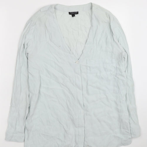 Topshop Womens Blue Viscose Basic Blouse Size 8 V-Neck